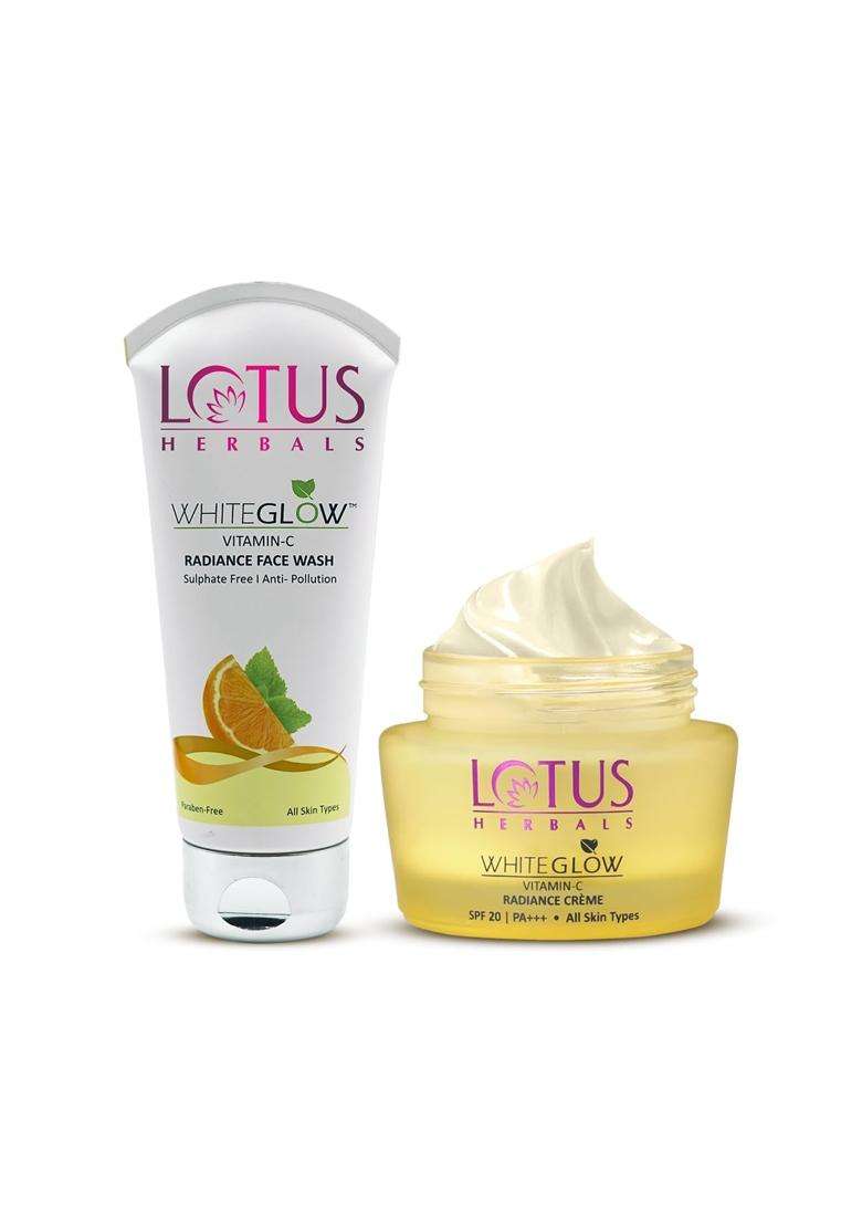 Lotus Herbals WhiteGlow Vitamin C Radiance Face Wash (100g) + Face Cream (50g) | Natural Herbal Care | 150g - Indya