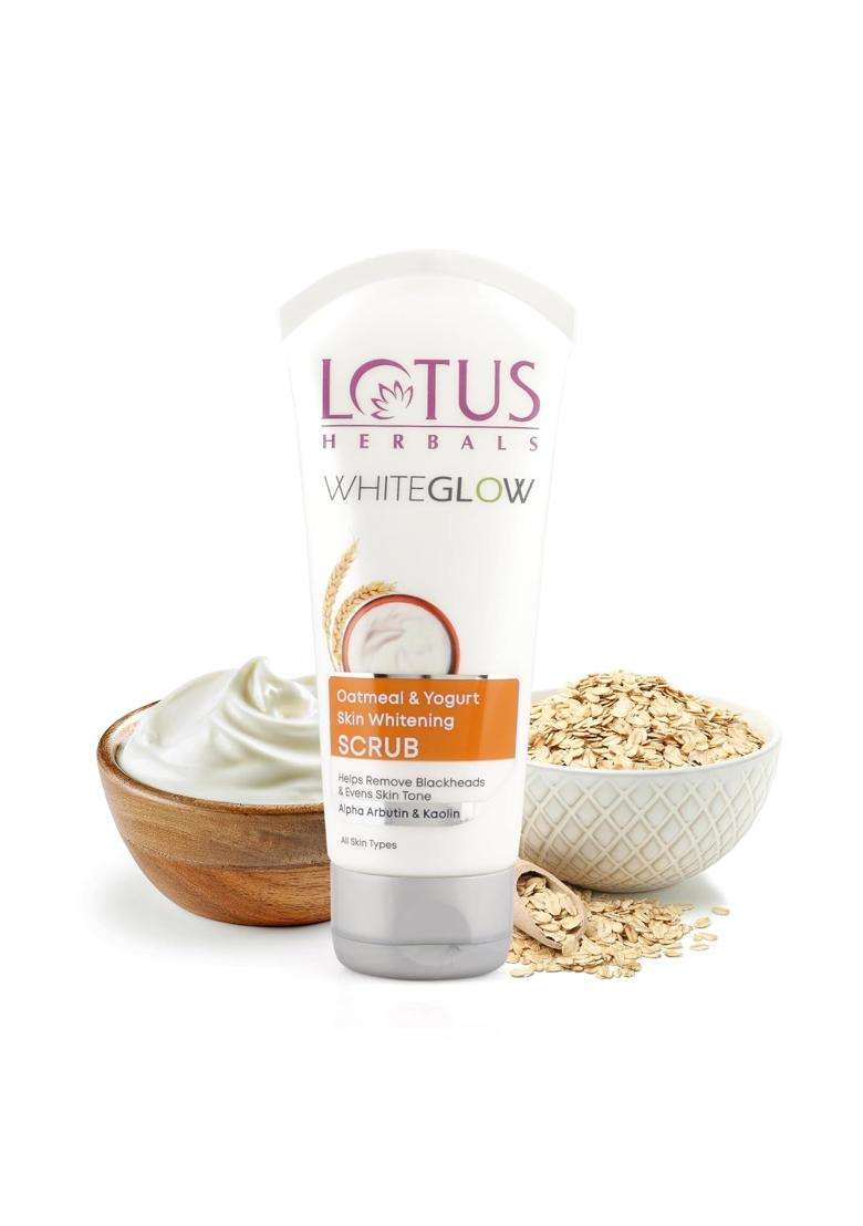 Lotus Herbals WhiteGlow Skin Brightening Combo 100g Each | Natural Herbal Care | 3-in-1 Deep Cleansing Facial Foam & Oatmeal & Yogurt Whitening Scrub - Indya