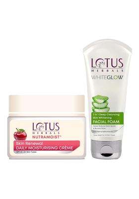 Lotus Herbals Nutramoist Skin Renewal Daily Moisturising Face Cream SPF 25 50g+Lotus Herbals 3 in 1 Deep Cleansing Facial Foam | Natural Herbal Care