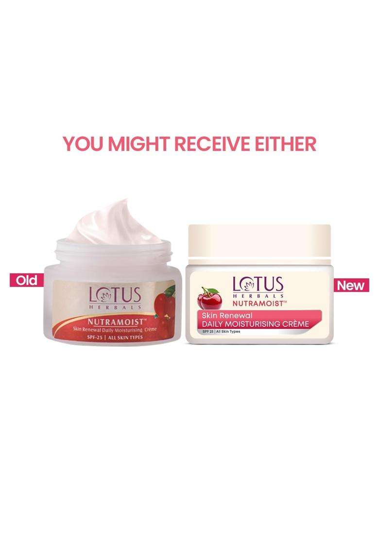 Lotus Herbals Nutramoist Skin Renewal Daily Moisturising Face Cream SPF 25 50g+Lotus Herbals 3 in 1 Deep Cleansing Facial Foam | Natural Herbal Care - Indya