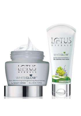 Lotus Herbals Whiteglow Skin Whitening & Brightening Nourishing Night Crème 60g With Oil Control Facewash 50g, 60 g | Natural Herbal Care