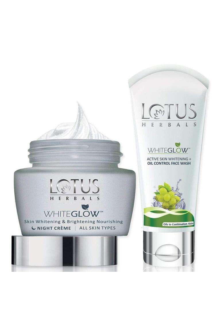 Lotus Herbals Whiteglow Skin Whitening & Brightening Nourishing Night Crème 60g With Oil Control Facewash 50g, 60 g | Natural Herbal Care - Indya
