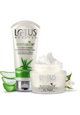 Lotus Herbals Whiteglow 3 In 1 Deep Facial Foam 100g, Gel Cream 60g (Pack of 2) | Natural Herbal Care