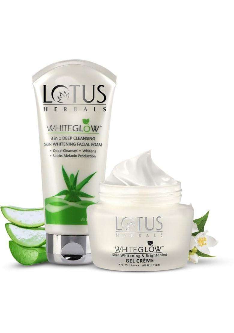 Lotus Herbals Whiteglow 3 In 1 Deep Facial Foam 100g, Gel Cream 60g (Pack of 2) | Natural Herbal Care - Indya