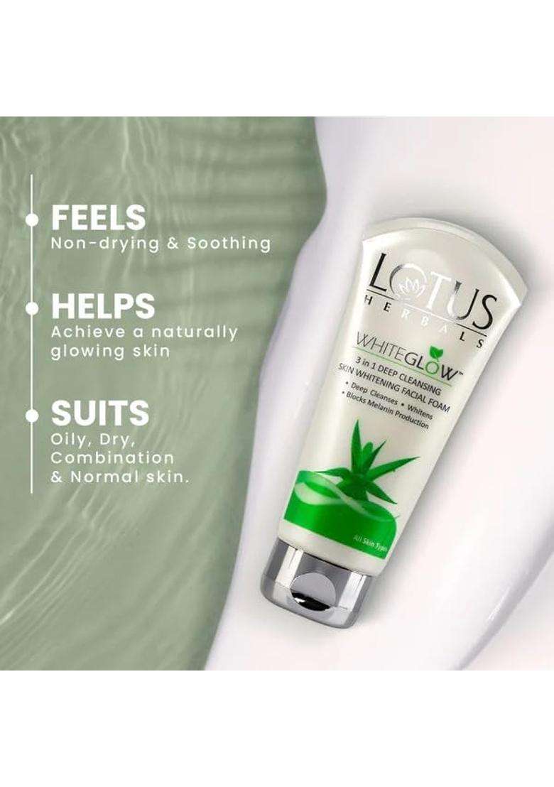 Lotus Herbals Whiteglow 3 In 1 Deep Facial Foam 100g, Gel Cream 60g (Pack of 2) | Natural Herbal Care - Indya