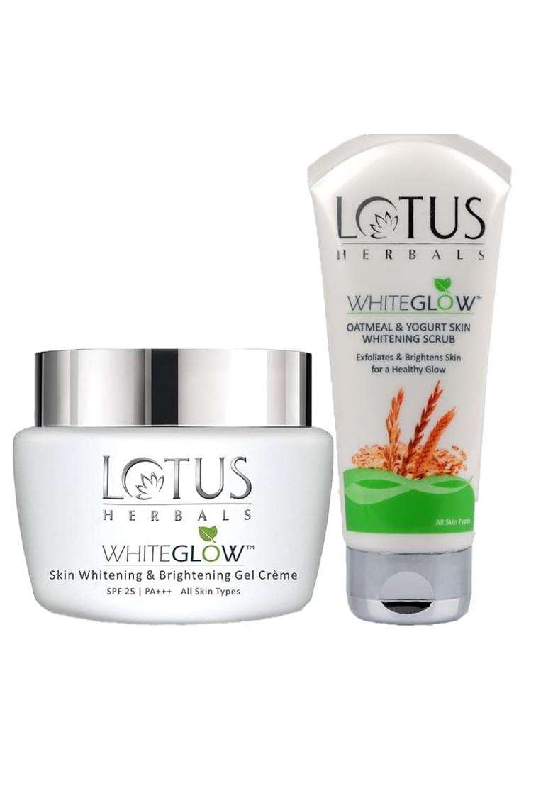 Lotus Herbals Whiteglow Gel Cream 60g, Oatmeal Scrub 100g (Pack of 2) | Natural Herbal Care - Indya