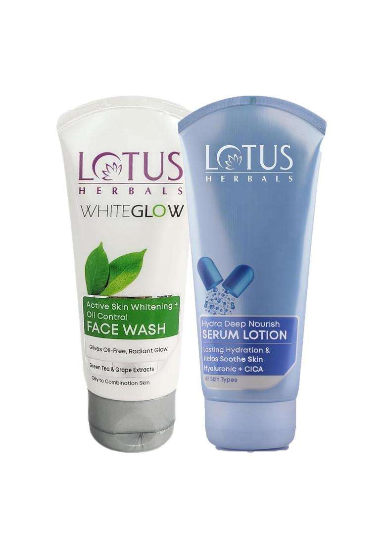 Lotus Herbals Hydra Deep Nourish Serum Body Lotion 200 ml+WhiteGlow Active Skin Whitening and Oil Control Facewash | Natural Herbal Care | 100g - Indya