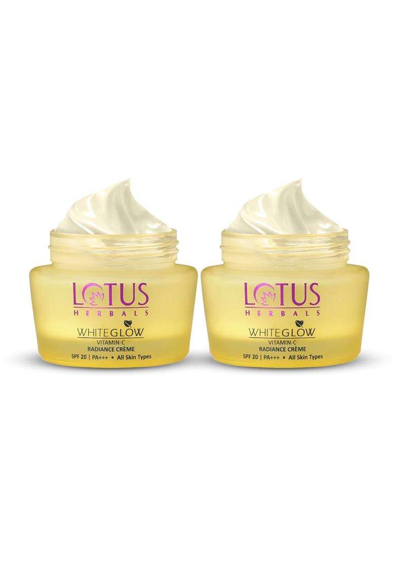 Lotus Herbals WhiteGlow Vitamin C Radiance Cream with SPF 20 for Dark Spots & Dull Skin Anti-Pollution 50g (Pack of 2) | Natural Herbal Care - Indya