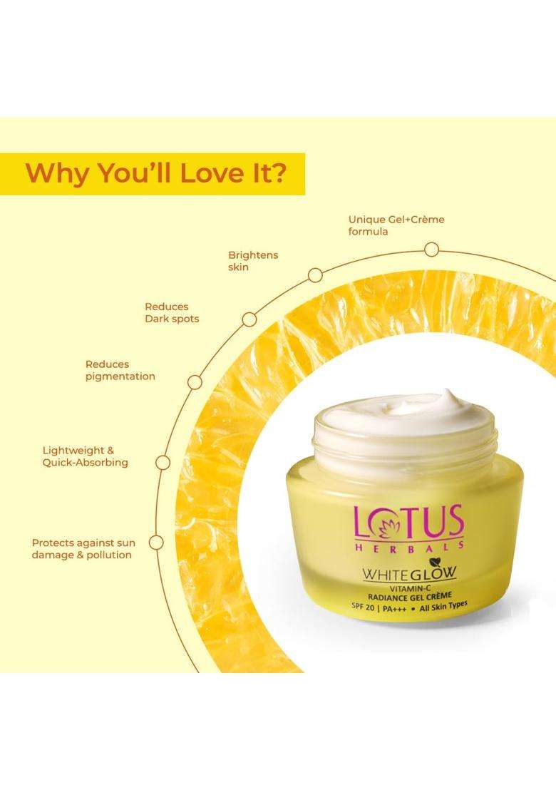 Lotus Herbals WhiteGlow Vitamin C Radiance Cream with SPF 20 for Dark Spots & Dull Skin Anti-Pollution 50g (Pack of 2) | Natural Herbal Care - Indya