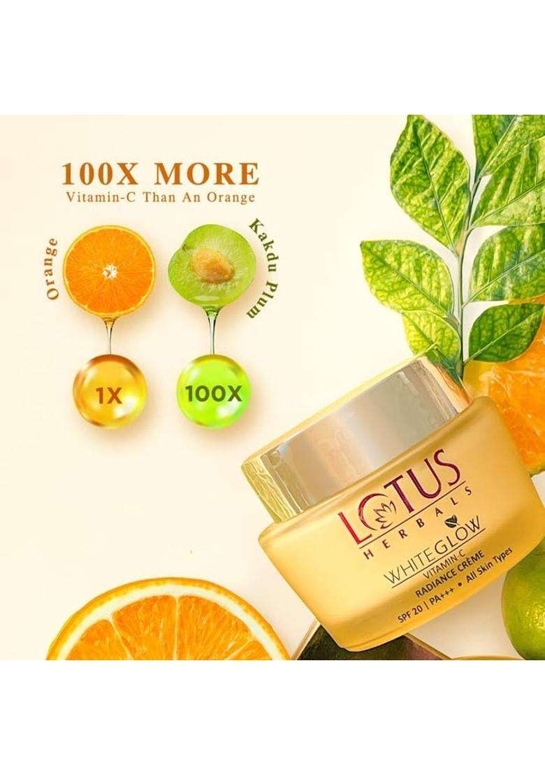 Lotus Herbals WhiteGlow Vitamin C Radiance Cream, Radiance Gel Crème,, 50 g (Pack of 2) | Natural Herbal Care - Indya