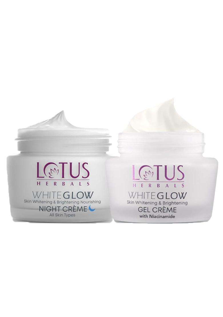 Lotus Herbals WhiteGlow Skin Brightening Gel Crème 60g (Pack of 2) | Natural Herbal Care | 60g &Nourishing Night Creme | 60g ., 120g) - Indya
