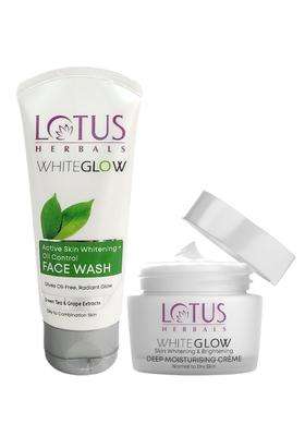 Lotus Herbals WhiteGlow Active Skin Whitening and Oil Control Facewash 100g | Natural Herbal Care | 100g+Glow Deep Moisturising Face Cream 40 g
