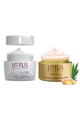 Lotus Herbals YouthRx Anti Ageing Transforming Face Cream SPF 25 50 g+WhiteGlow Skin Brightening & Nourishing Night Cream 60g | Natural Herbal Care