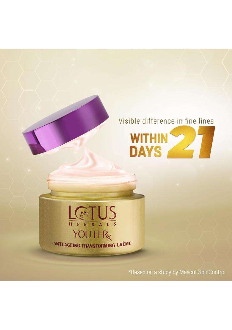 Lotus Herbals YouthRx Anti Ageing Transforming Face Cream SPF 25 50 g+WhiteGlow Skin Brightening & Nourishing Night Cream 60g | Natural Herbal Care - Indya