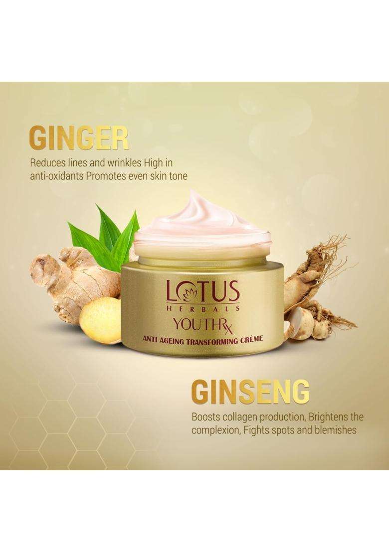 Lotus Herbals YouthRx Anti Ageing Transforming Face Cream SPF 25 50 g+WhiteGlow Skin Brightening & Nourishing Night Cream 60g | Natural Herbal Care - Indya
