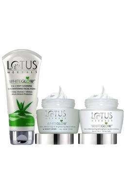 Lotus Herbals Skin Care Set, Whiteglow Gel Cream 60g, Nourishing Night Cream 60g, 3 In 1 Deep Facial Foam 100g | Natural Herbal Care