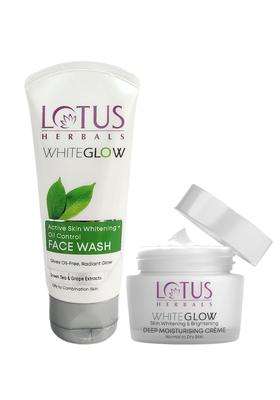 Lotus Herbals WhiteGlow Active Skin Whitening and Oil Control Facewash 100g | Natural Herbal Care | 100g+Deep Moisturizing Creme 60 g