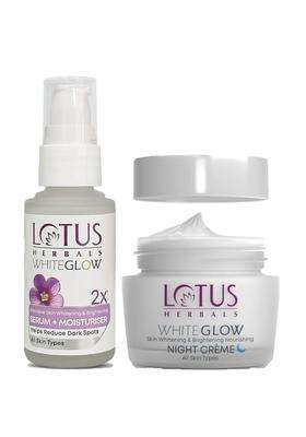 Lotus Herbals WhiteGlow Skin Brightening & Nourishing Night Cream 60g+Brightening Serum 30 ml | Natural Herbal Care