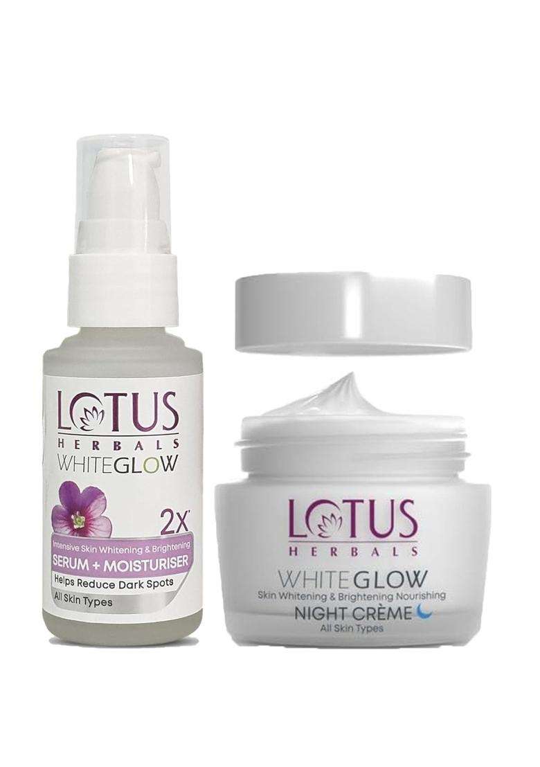 Lotus Herbals WhiteGlow Skin Brightening & Nourishing Night Cream 60g+Brightening Serum 30 ml | Natural Herbal Care - Indya