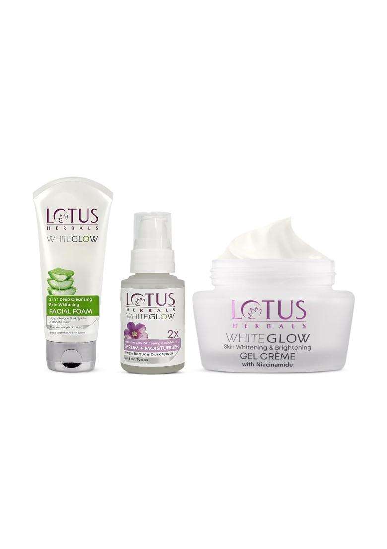 Lotus Herbals WhiteGlow Brightening Skincare Combo (Pack of 3) | Natural Herbal Care | Serum + Gel Cream | Reduces Dark Spots, Dullness & Tanning - Indya