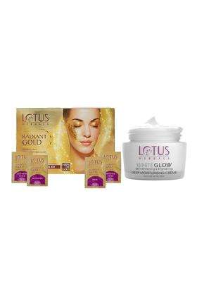 Lotus Herbals Radiant Gold Cellular Glow 1 Facial Kit 37g + Deep Moisturising Cream 60g | Natural Herbal Care