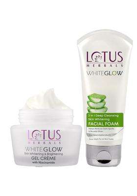 Lotus Herbals WhiteGlow Skin Whitening And Brightening Gel Cream 60g+Lotus Herbals 3 in 1 Deep Cleansing Facial Foam 50g | Natural Herbal Care