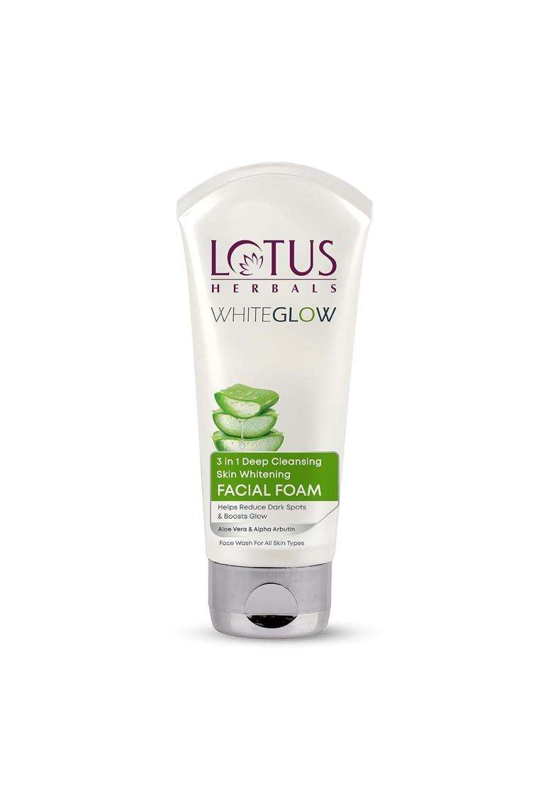 Lotus Herbals WhiteGlow Skin Whitening And Brightening Gel Cream 60g+Lotus Herbals 3 in 1 Deep Cleansing Facial Foam 50g | Natural Herbal Care - Indya