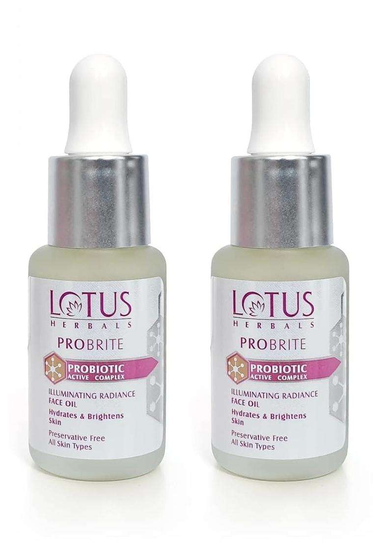 Lotus Herbals Probrite Illuminating Radiance Face Oil 15 ml (Pack of 2) | Natural Herbal Care | For Hydration of Dull & Dry Skin | Probiotic - Indya