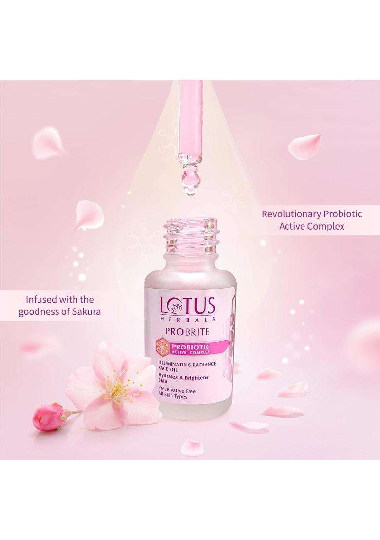 Lotus Herbals Probrite Illuminating Radiance Face Oil 15 ml (Pack of 2) | Natural Herbal Care | For Hydration of Dull & Dry Skin | Probiotic - Indya