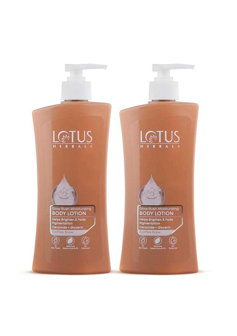 Lotus Herbals Glow Rush Moisturising Body Lotion Buy1 Get1 Free 400 ml X 2 | Natural Herbal Care | Brightens Skin & Deeply Nourishing - Indya