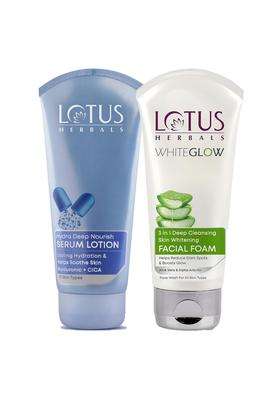Lotus Herbals 3 in 1 Deep Cleansing Facial Foam 100 g | Natural Herbal Care | Face Wash 100 g+ Hydra Deep Nourish Serum Body Lotion 200 ml