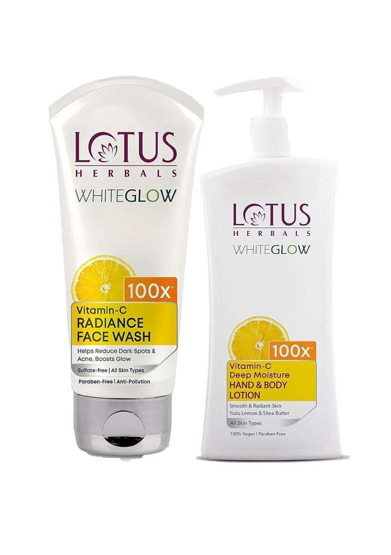 Lotus Herbals WhiteGlow Vitamin C Radiance Face Wash Daily 100g+Deep Moisture Hand & Body Lotion 400 ml | Natural Herbal Care - Indya
