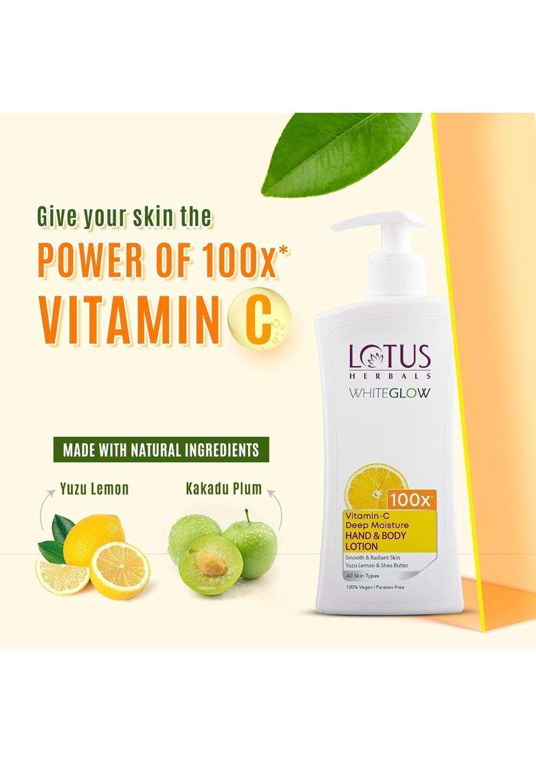 Lotus Herbals WhiteGlow Vitamin C Radiance Face Wash Daily 100g+Deep Moisture Hand & Body Lotion 400 ml | Natural Herbal Care - Indya