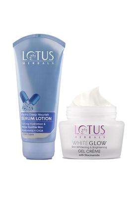 Lotus Herbals Whiteglow With Niacinamide Skin Whitening & Brightening Gel Creme 60g+Hydra Deep Nourish Serum Body Lotion 200 ml | Natural Herbal Care