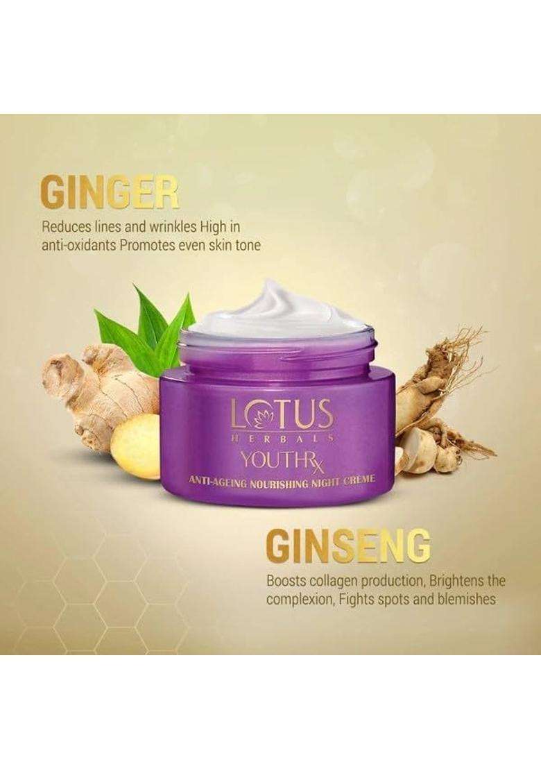 Lotus Herbals YouthRx Anti Ageing Nourishing Night Cream 50g (Pack of 2) | Natural Herbal Care | Anti Wrinkle & Fine Lines Repair | For All Skin Types - Indya