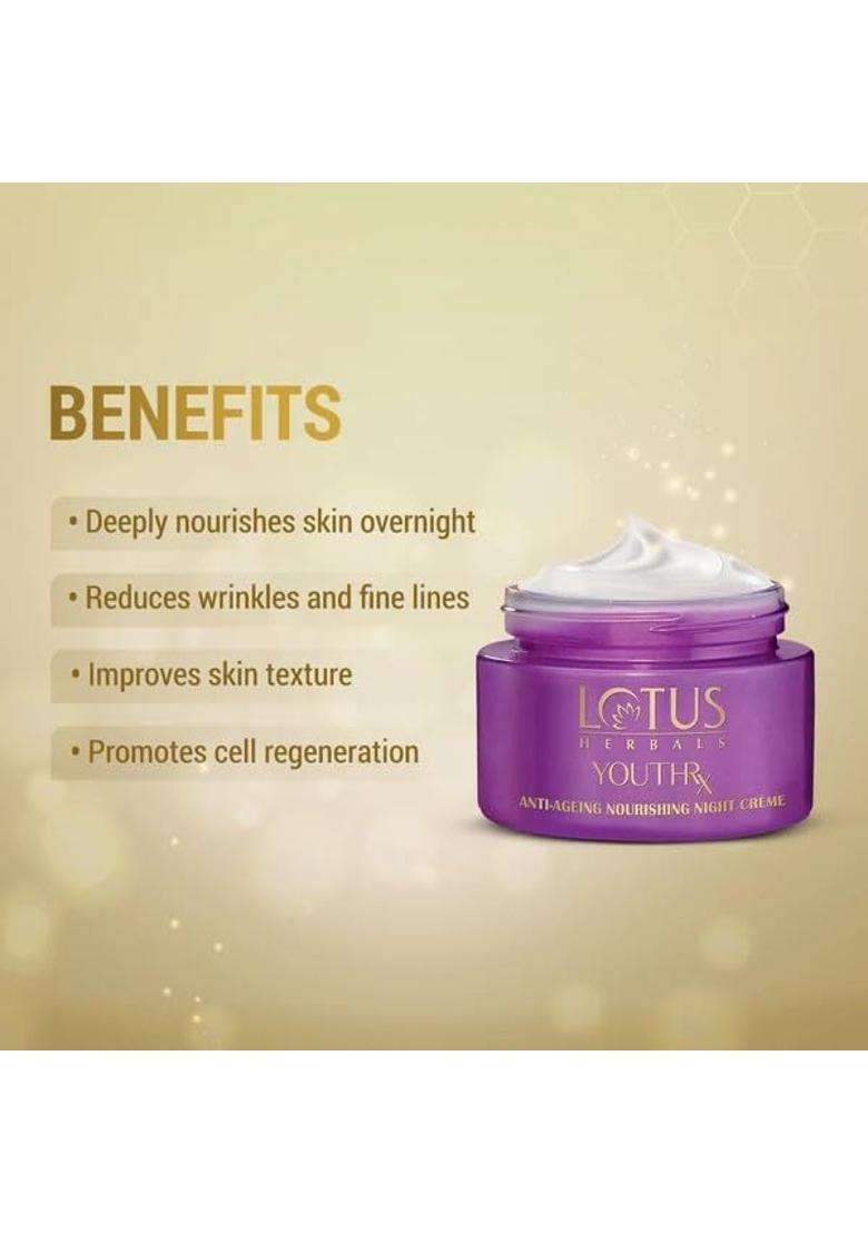 Lotus Herbals YouthRx Anti Ageing Nourishing Night Cream 50g (Pack of 2) | Natural Herbal Care | Anti Wrinkle & Fine Lines Repair | For All Skin Types - Indya