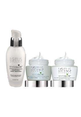 Lotus Herbals Whiteglow Gel Cream 60g, Nourishing Night Cream 60g, Intensive Serum 30 ml (Pack of 3) | Natural Herbal Care