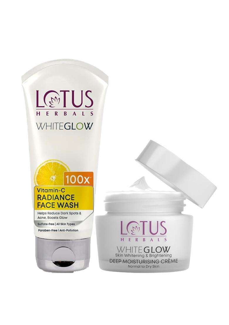 Lotus Herbals WhiteGlow Vitamin C Radiance Face Wash 100g+Deep Moisturising Face Cream SPF 20 40g | Natural Herbal Care - Indya