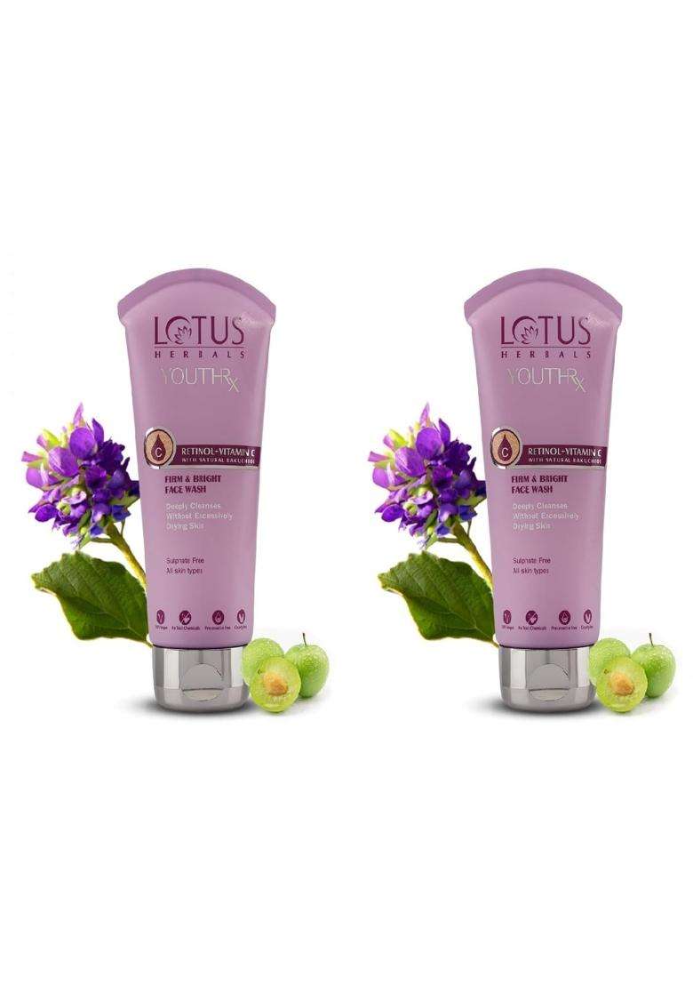 Lotus Herbals YouthRx Firm & Bright Face Wash 100 ml (Pack of 2) | Natural Herbal Care | Bakuchiol Retinol & Vitamin C | Anti Ageing & Brightening - Indya