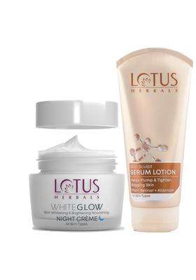 Lotus Herbals WhiteGlow Skin Whitening & Brightening Nourishing Night Creme 40g+kin Sculpt Serum Body Lotion 200 ml | Natural Herbal Care