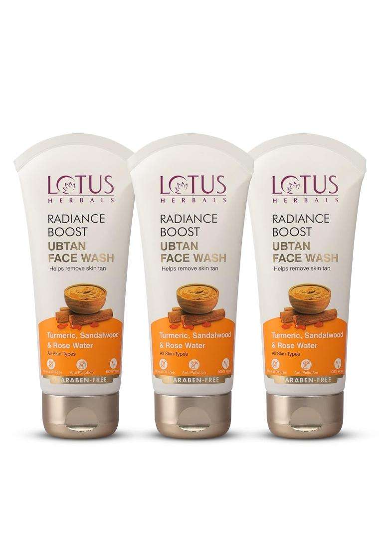 Lotus Herbals Radiance Boost Ubtan Face Wash 100 g (Pack of 3) | Natural Herbal Care | Turmeric, Sandalwood and Rose Water | Glowing Skin - Indya