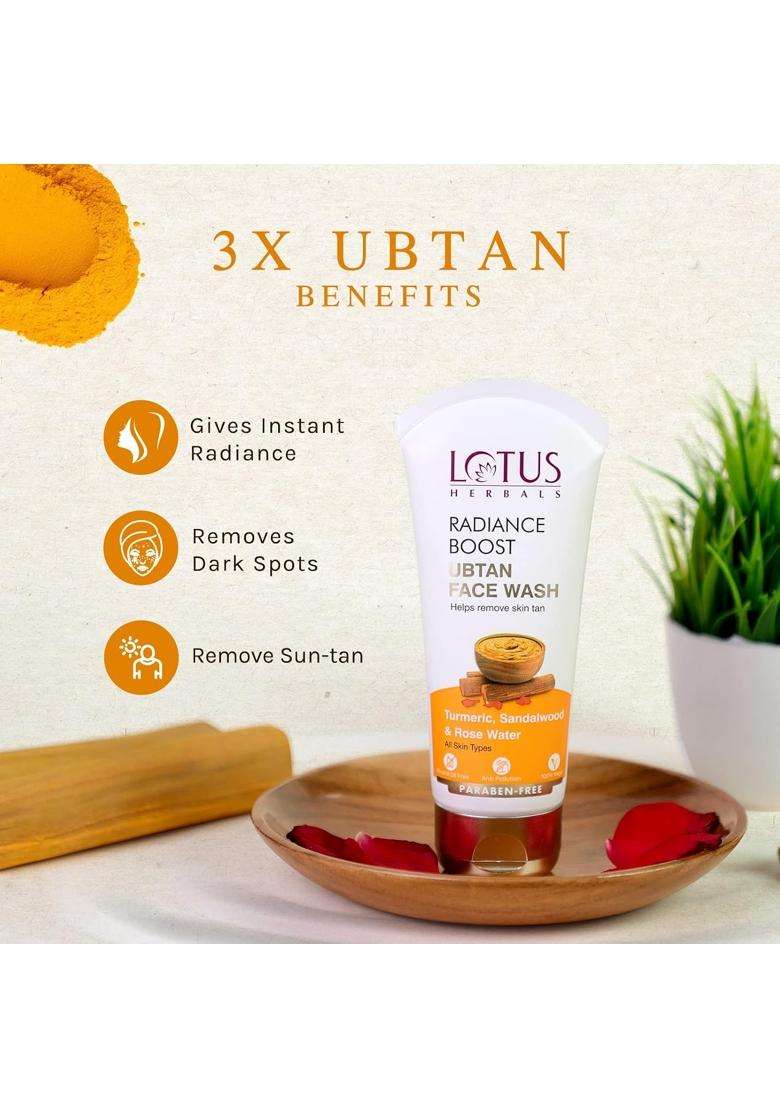Lotus Herbals Radiance Boost Ubtan Face Wash 100 g (Pack of 3) | Natural Herbal Care | Turmeric, Sandalwood and Rose Water | Glowing Skin - Indya