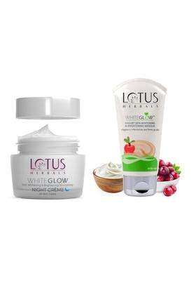 Lotus Herbals WhiteGlow Night Repair Regimen (Value Pack) 60g | Natural Herbal Care | Night Cream 60g + Yogurt Brightening Masque 80g