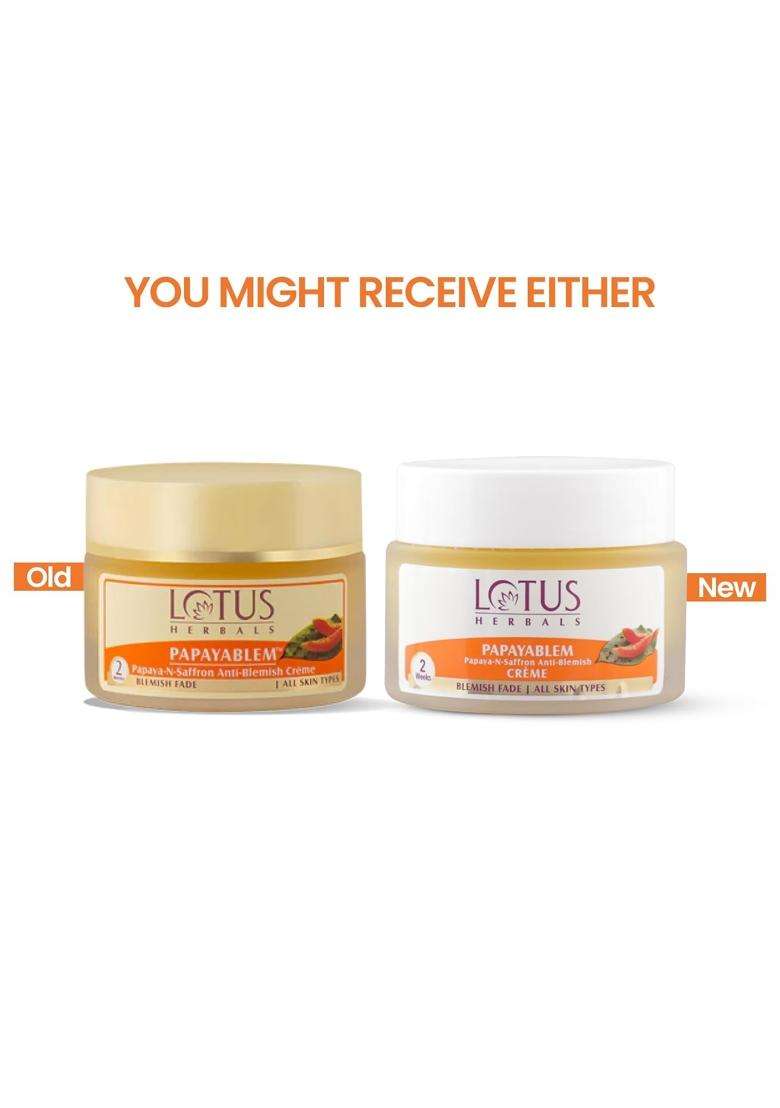 Lotus Herbals PapayaGlow Single Facial kit_67g+Papaya & Saffron Anti-Blemish Cream 50g | Natural Herbal Care - Indya