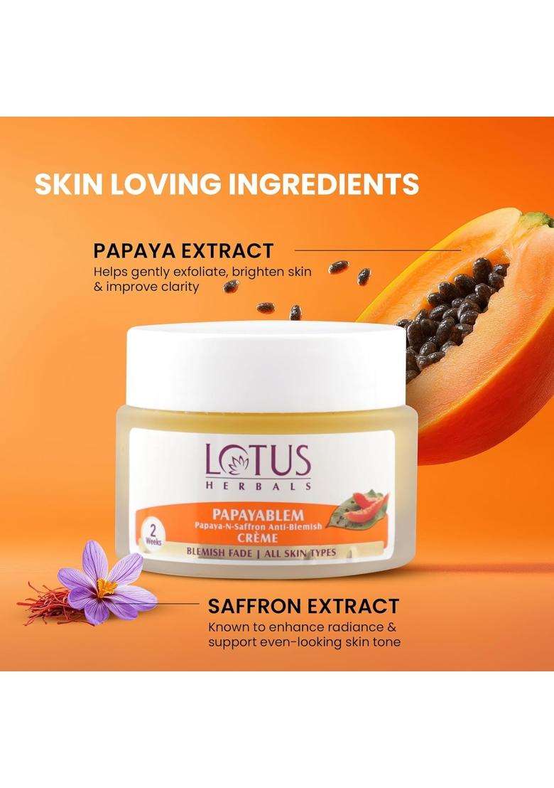 Lotus Herbals PapayaGlow Single Facial kit_67g+Papaya & Saffron Anti-Blemish Cream 50g | Natural Herbal Care - Indya