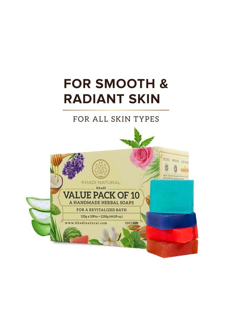 Khadi Natural Herbal Soap Gift Set 125 g (Pack of 10) | Natural Herbal Care | Handcrafted Essential Oil Soaps | Pure & Natural - Indya
