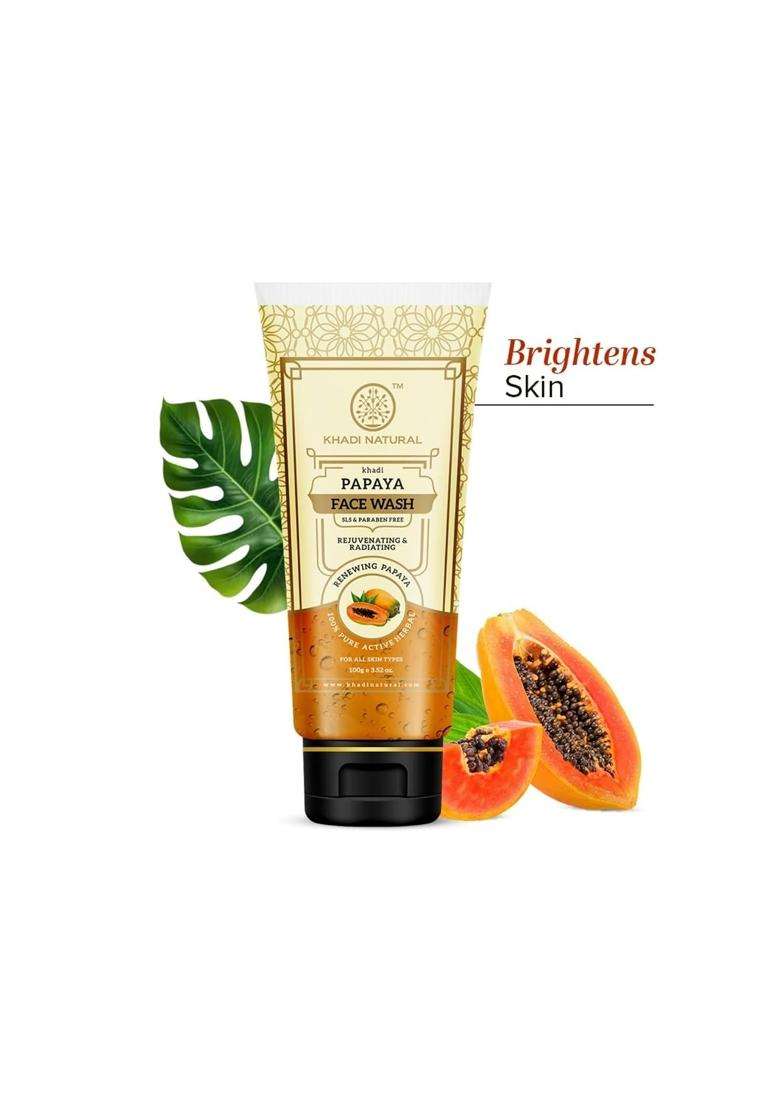 Khadi Natural Papaya Face Wash 100 ml | Natural Herbal Care | Herbal Cleanser for Fresh & Healthy Looking Skin | Helps Remove Dirt, Oil & Impurities - Indya