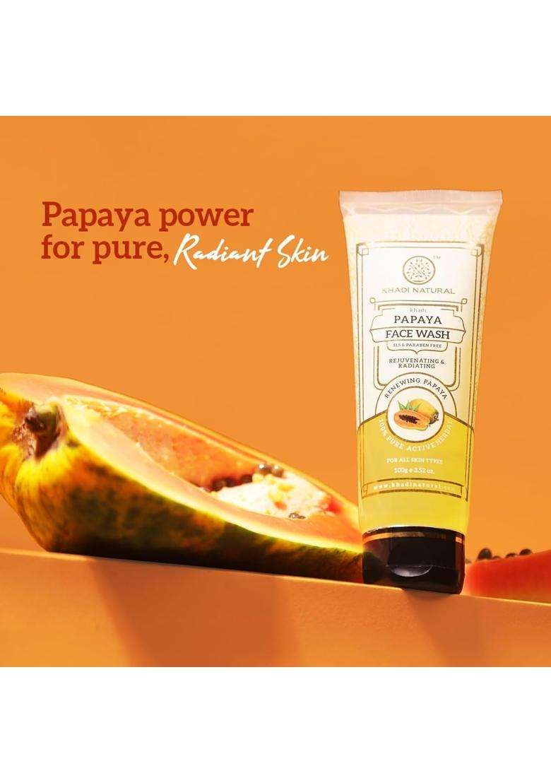Khadi Natural Papaya Face Wash 100 ml | Natural Herbal Care | Herbal Cleanser for Fresh & Healthy Looking Skin | Helps Remove Dirt, Oil & Impurities - Indya