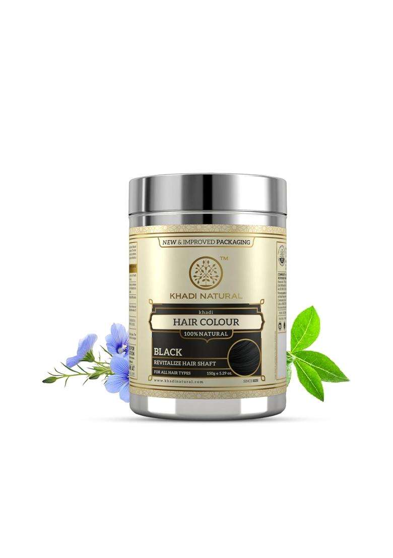 Khadi Natural Black Henna Powder 150g | Natural Herbal Care | Herbal Hair Colour for Natural Grey Coverage | Helps Enhance & Improve Texture - Indya
