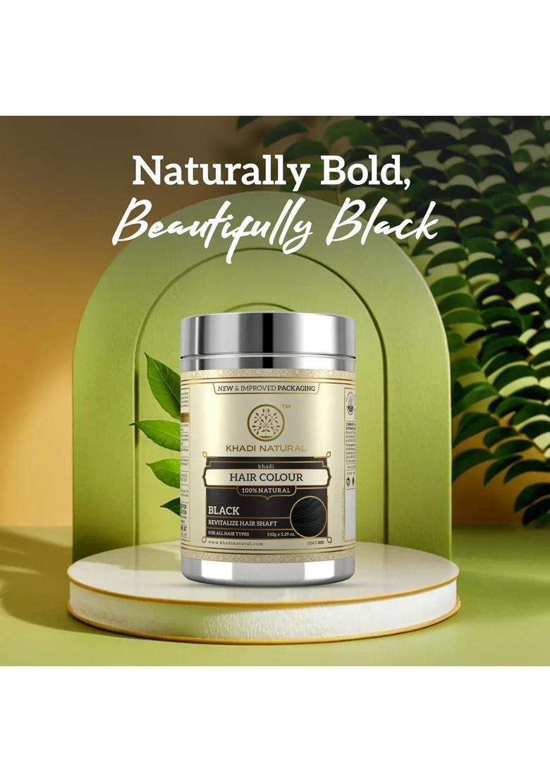 Khadi Natural Black Henna Powder 150g | Natural Herbal Care | Herbal Hair Colour for Natural Grey Coverage | Helps Enhance & Improve Texture - Indya